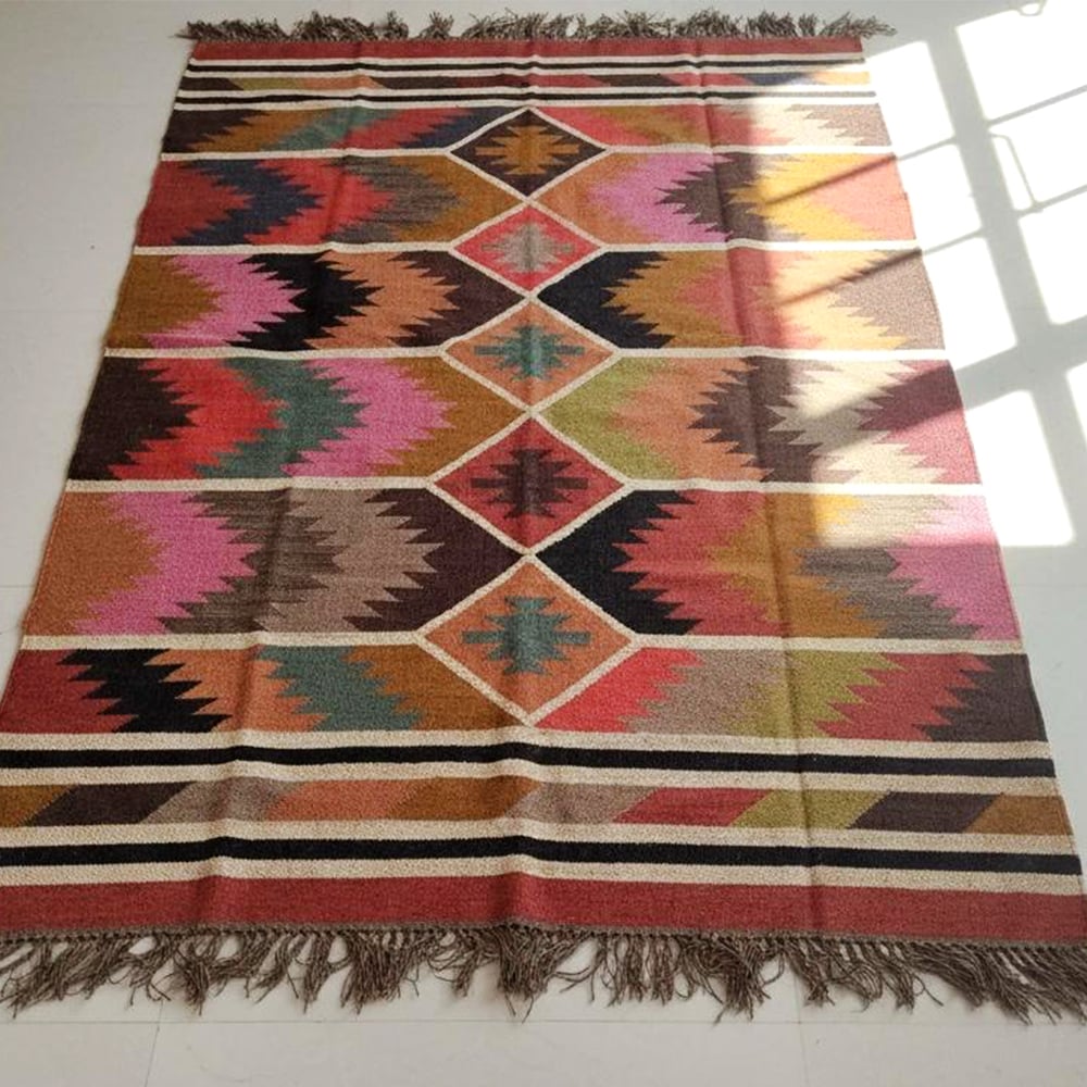 Multicolor Jute Handmade Vintage Dhurrie For Living Room